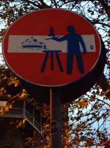Fun addition made by a cheeky artist to a do not enter sign. There were many different little things like this all across Rome. The artists live on!!